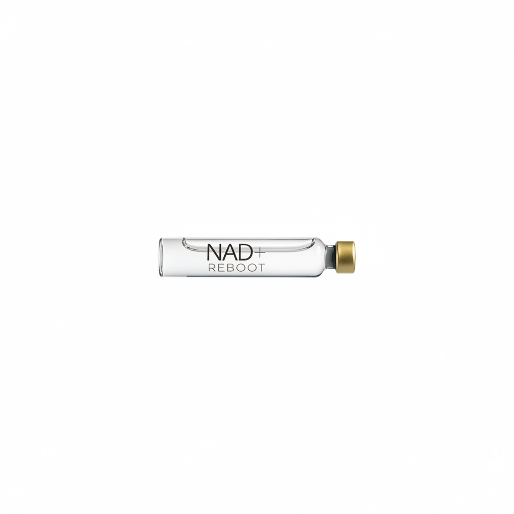 NAD+ Reboot at-home pen 500mg 3ml with navy carry case and white box on white background