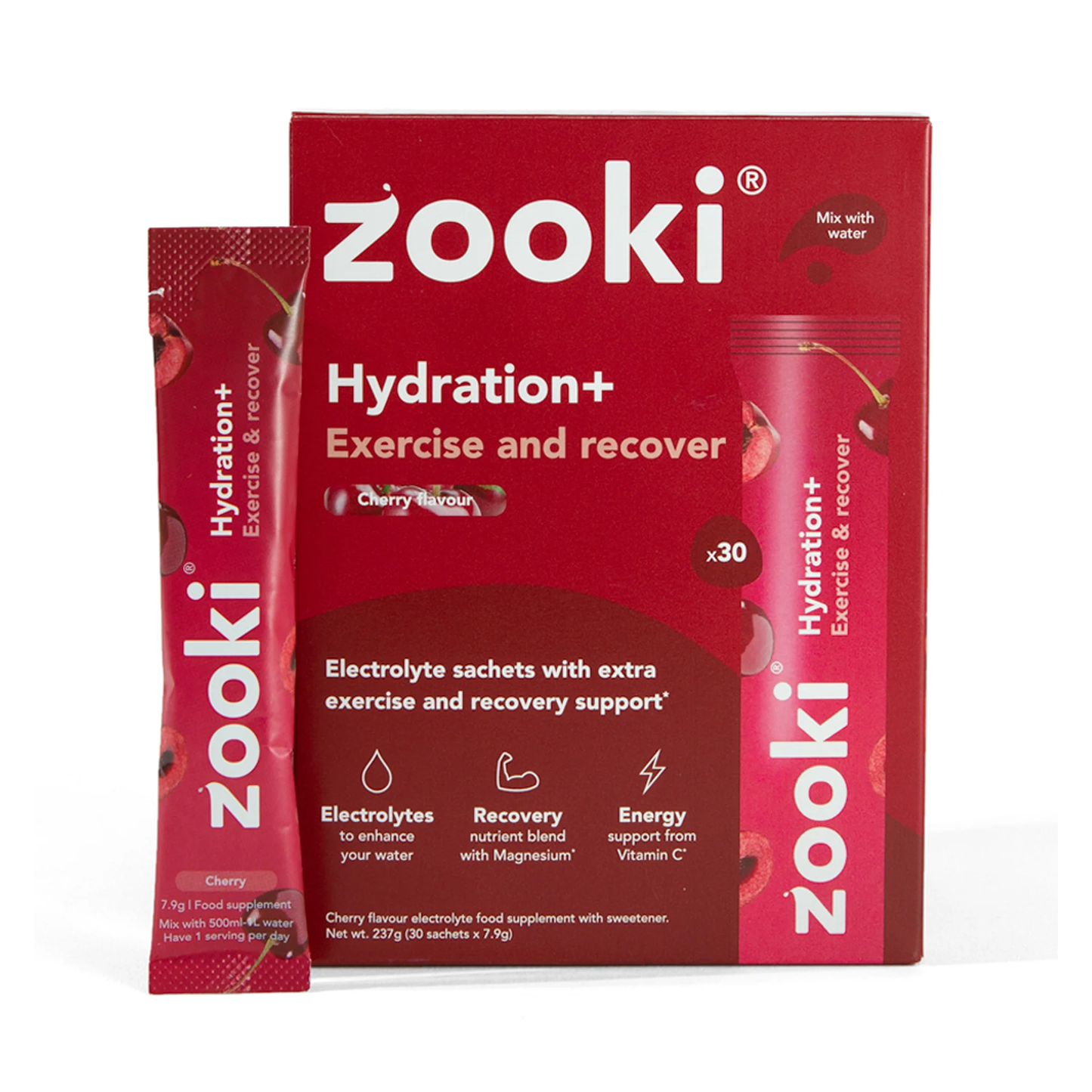 zooki Hydration+ Exercise and Recover, Cherry Flavoured 30 Sachets